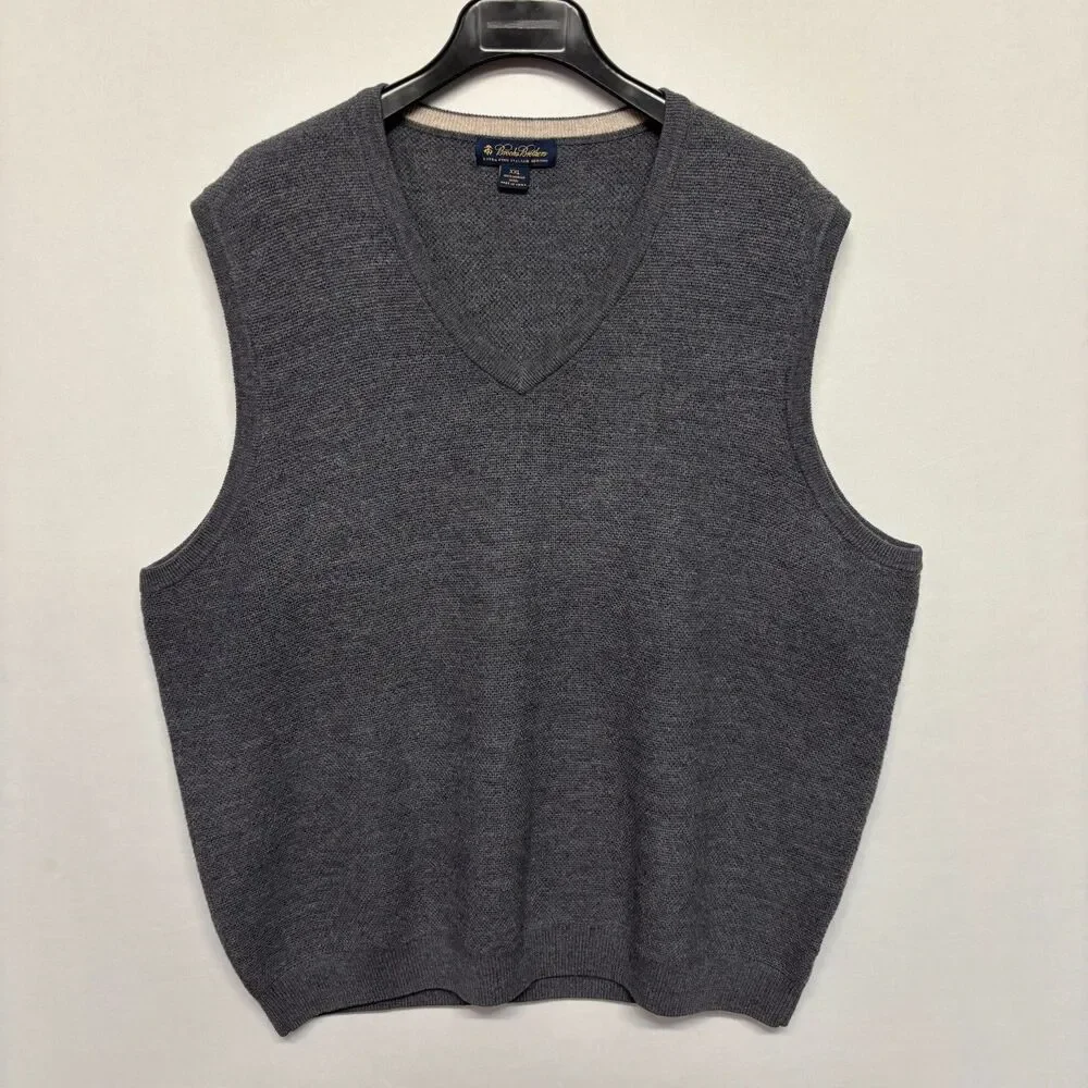 Brooks Brothers Men 100% Merino Wool Sweater Vest XXL 2XL Gray D129 -17